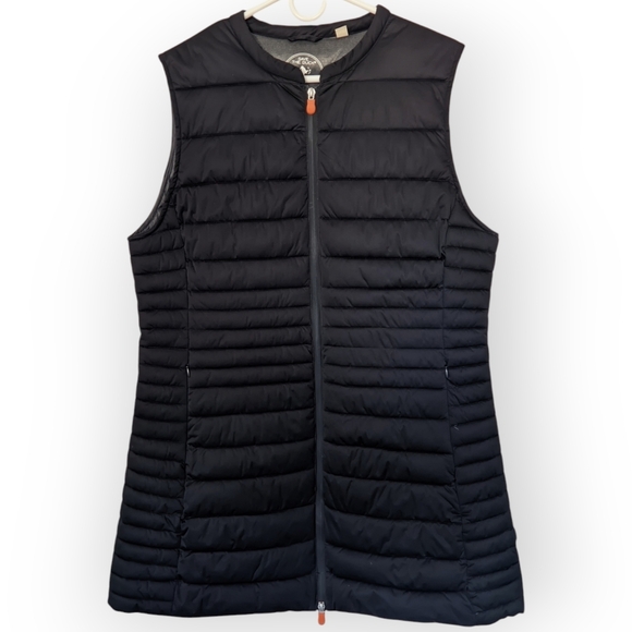 Save The Duck Women's Black Long Line Puffer Vest Size 5 - Picture 2 of 8